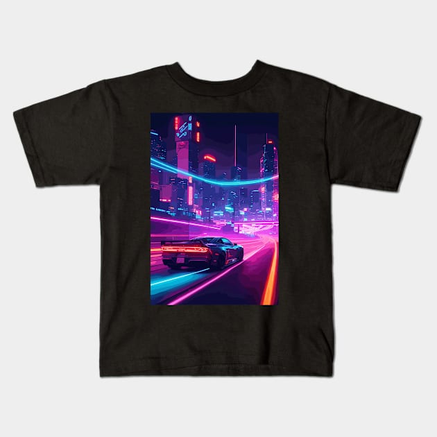 Retro Night Car Poster Kids T-Shirt by VENZ0LIC